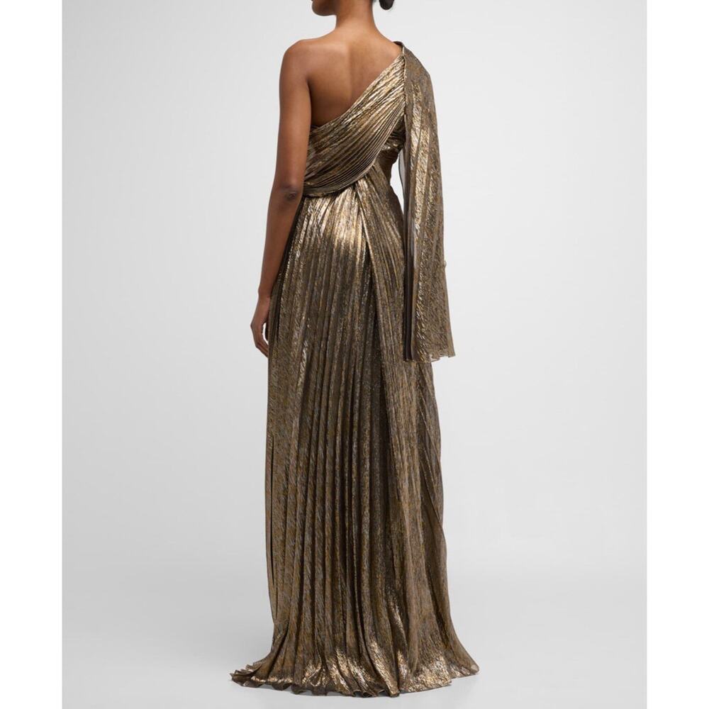 Oscar De La Renta One Shoulder Gown Draped Silk Lame Pleated Maxi Dress Formal - Picture 5 of 15